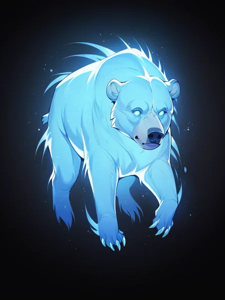 score_9, score_8_up, score_7_up, score_6_up, score_5_up, <lora:p4tr0nusXLP:1> p4tr0nus, no humans, glowing, black background, blue theme, bear, feral