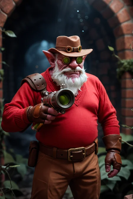 <lora:sniper_v1:0.85>
sniper_v1, 1boy,
(old man:1), old, 60 y.o, wrinkles, solo,
facial hair, white beard, mustache,
colored skin,pink skin,
yordle, midget,
belt, brown gloves, brown belt, brown pants,fingerless gloves,brown headwear, red sweater, score_9, score_8_up, score_7_up, solo,
blur censor, blurry, blurry background, blurry foreground, bokeh, motion blur,
chromatic aberration, depth of field, figure, focused, focus
a cave with a lot of vines, bricks walls, with moss on the walls,, (dynamic pose:1.2),(dynamic camera), with a bottle of alcohol in his hand,drunk