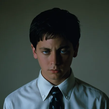 <lora:add-detail-xl:1>
<lora:detailed:0.3>
<lora:perfection style:0.3>
<lora:xl_more_art-full_v1:0.3>
<lora:Donnie Darko film style:1>
Jake a surrealistic photo of a man with a tie and a shirt on,solo,looking at viewer,short hair,black hair,1boy,closed mouth,male focus,one eye closed,portrait,realistic , cinematic, film, Donnie Darko film style