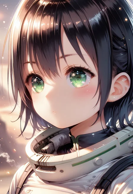 score_9, score_8_up, score_7_up, 1girl,FujisakaLP,high definition eyes, (masterpiece), (best quality), (ultra detailed),(disheveled hair),(illustration), female astronaut j0rd7nj0n3s in space, beautiful face, realistic photo, (portrait), [smoke], [haze], natural lighting, shallow depth of field, photographed on a Canon EOS-1D X Mark III, 50mm lens, F/2.8, (intricately detailed, hyperdetailed), ((RAW color)), sharp focus, HDR, 4k resolution, Cinematic film