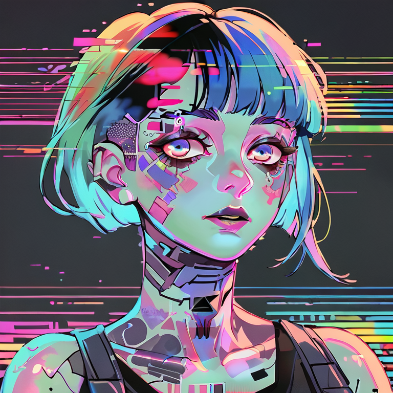 score_9,score_8_up,score_7_up,glitchstyle, <lora:glitch_pony:0.6>,
, glitch effect, colorful, abstract, surreal,
1girl,solo,portrait,cyberpunk
