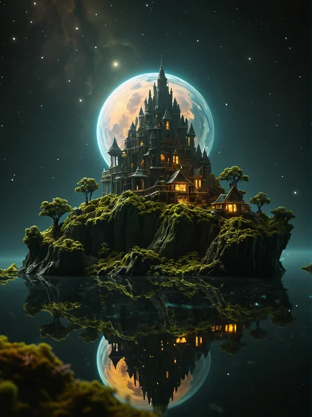 a fractal miniature fantasy landscape floating freely in space, mystic, RAW photo, hd, dramatic lighting, low light <lora:add-detail-xl:2> Low-key lighting Style <lora:Low-key lighting Style:0.8>