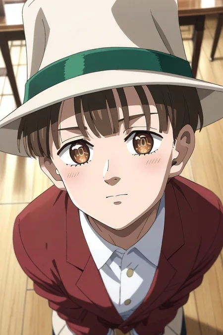 score_9, score_8_up, score_7_up, source_anime, rating_safe, intricate details, anime screencap, , , , depth of field, 1boy, solo, male focus, <lora:nasiens_nnt_mny_pony:0.74>, nasiens_nnt_mny, brown hair, brown eyes, short hair, bangs, hat, from above, full body, dining room, day, sunny, knees up, sparkling eyes, , <lora:sdxl_lightning_8step_lora:1>
