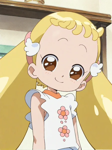 score_9, score_8_up, score_7_up, score_6_up, score_5_up, score_4_up,source_anime,anime screencap,retro artstyle,1girl,flat chested,glistening body,shiny_skin,dewy skin,BREAK
<lora:makihatayma_v3:1> makihatayama,long hair, blonde hair, twintails, brown eyes,sleeveless shirt,smile,looking at viewer, inside, head tilt,