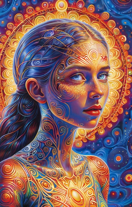masterpiece,best quality,<lora:tbh375-sdxl:0.6>,illustration,style of Alex Grey tech genius teenage girl