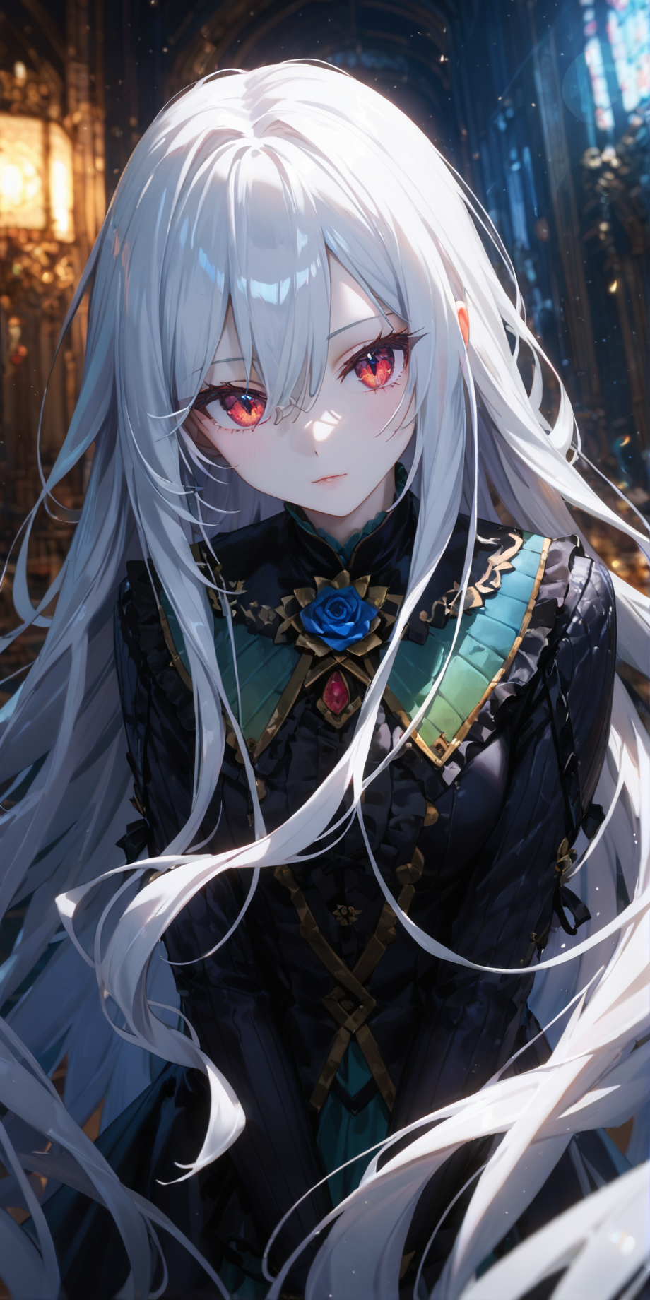 (Masterpiece:1.3), (best quality:1.2), (detailed background:1.1), (intricate details:1.1), (detailed background:1.2), 1girl, solo focus, (white hair:1.2),(pale skin:1.3), (white skin:1.5),1girl,solo,mysterious,vivid color,shiny,(long messy white hair), messy long hair,light red eyes,(reflective eyes),bady green dragon,rose,<lora:xl:1>, (lighting flare), score_9_up, score_8_up, score_7_up,score_6_up,intricate light,detailed eyes,dragon eyes