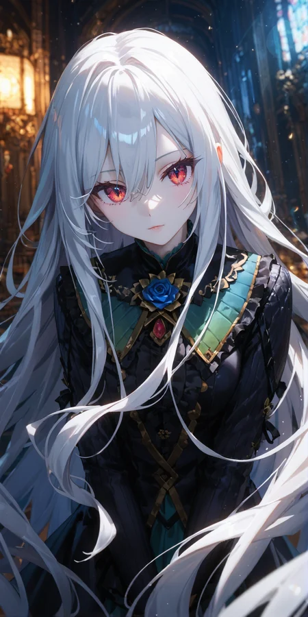 (Masterpiece:1.3), (best quality:1.2), (detailed background:1.1), (intricate details:1.1), (detailed background:1.2), 1girl, solo focus, (white hair:1.2),(pale skin:1.3), (white skin:1.5),1girl,solo,mysterious,vivid color,shiny,(long messy white hair), messy long hair,light red eyes,(reflective eyes),bady green dragon,rose,<lora:xl:1>, (lighting flare), score_9_up, score_8_up, score_7_up,score_6_up,intricate light,detailed eyes,dragon eyes