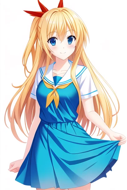 Chitoge5-2500:0.7,chitoge kirisaki, highres,(masterpiece_1.0),(white background),(best quality_1.0),(standing),(body in frame),1girl, full body,