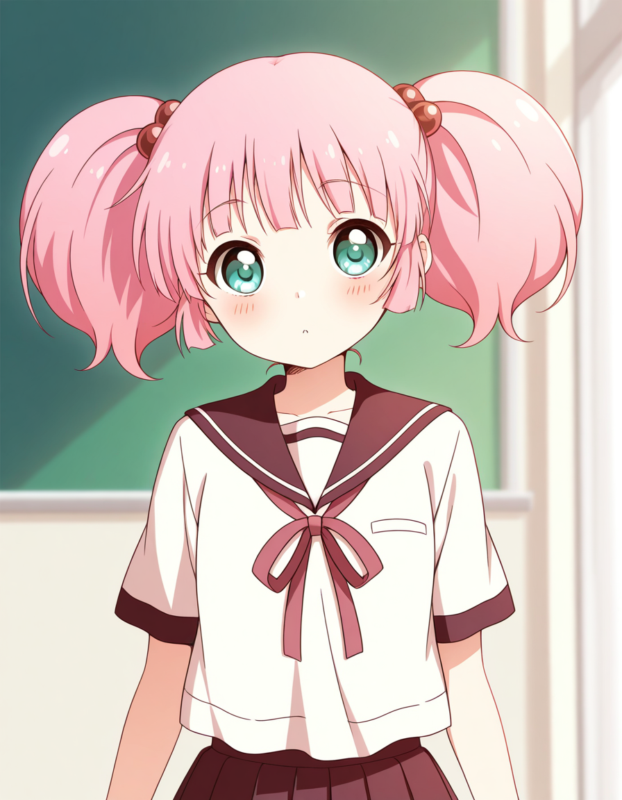 <lora:Yoshikawa_Chinatsu:1> chinatsu_yuyu, 1girl, pink hair, twintails, school uniform