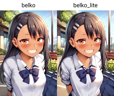 score_9,
nagatoro hayase, white shirt, pleated skirt, tan,
standing, facing viewer, looking at viewer, arms behind back, smile, blush, cowboy shot,
outdoors, school,
<lora:belko:1>,
high resolution, Masterpiece