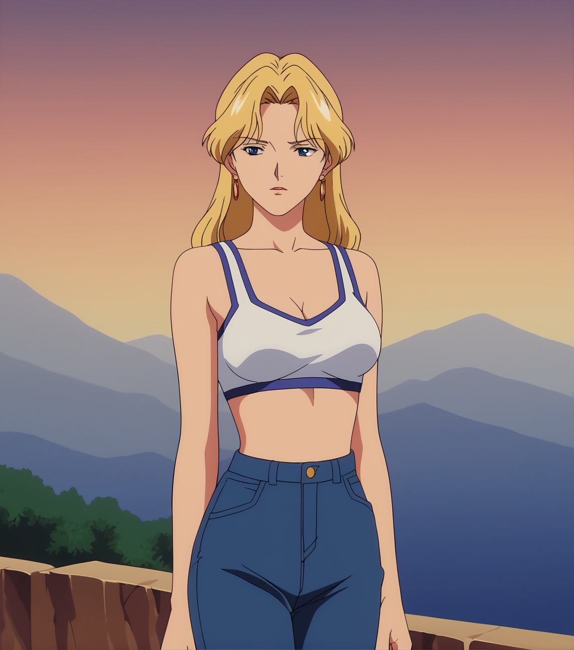 score_9, score_8_up, score_7_up, score_6_up, source_cartoon,  anime screencap, <lora:Heavy_Metal_Style-000007:1> Heavy Metal, 1girl, blonde hair, color background, outdoors, retro_artstyle,
