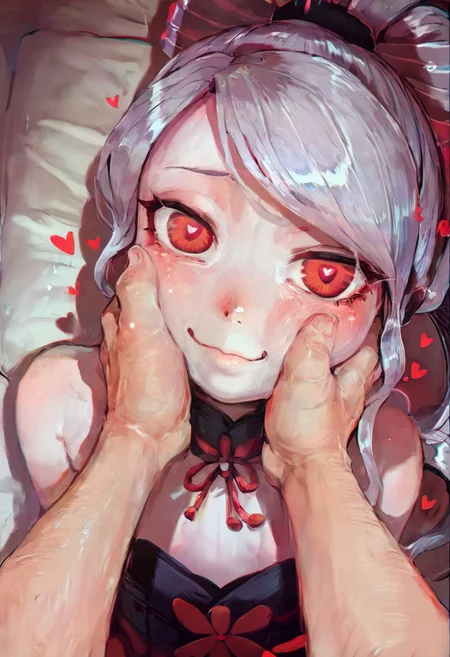 ((((score_9, score_8_up, score_7_up, shalltear,1girl,silver hair,long hair,ponytail,red eyes,small petite chest,pale skin)))
BREAK
masterpiece, best quality, good quality,, 1girl, closed mouth, heart, solo focus, heart-shaped pupils, pov hands, hand on another's face, hand on another's cheek, clothed, sfw, happy, cute, cute face,