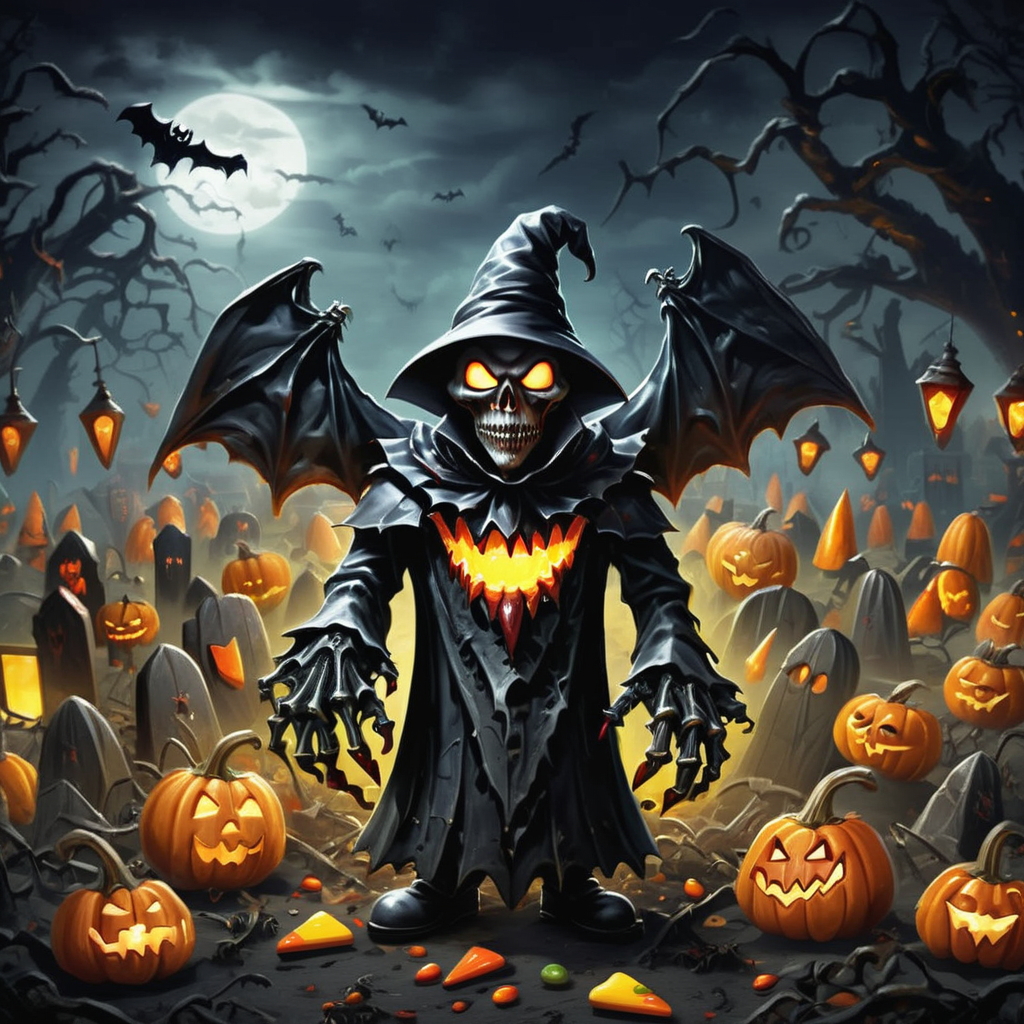 ((realistic,digital art)), (hyper detailed),h4l0w3n5l0w5tyl3DonMD4rk Enigmatic Creepy Cute Dracula Ghoulish Graveyard Candy Corn Cookies Scarecrows Sinister Laughter Sinister Spotlights Spider Silhouettes Playing Halloween-Themed Games, <lora:h4l0w3n5l0w5tyl3DonMD4rk-XLv1.1:1>