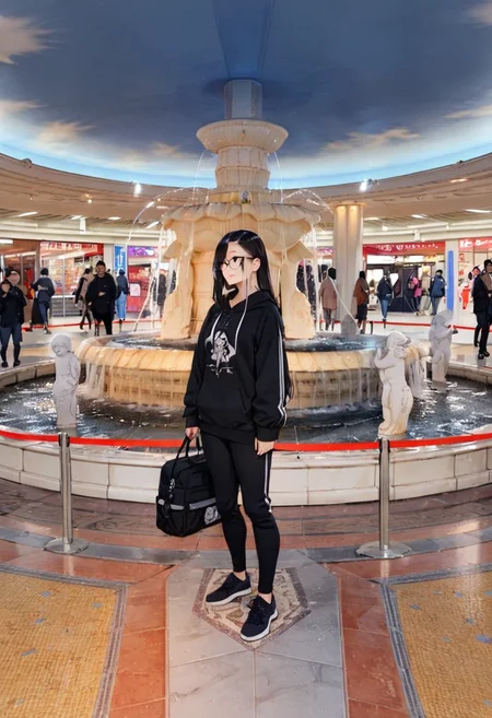masterpiece, best quality, very aesthetic, absurdres,
1girl, solo, glasses, black hair, long hair, black hoodie, black bag, pants, smile, looking at another, solo focus,
izuminohiroba, real world location, scenery, sky, multiple boys, 6+boys, cloud, vanishing point, multiple girls, fountain, ceiling, tile floor
<lora:izuminohiroba_SDXL_V1:1>