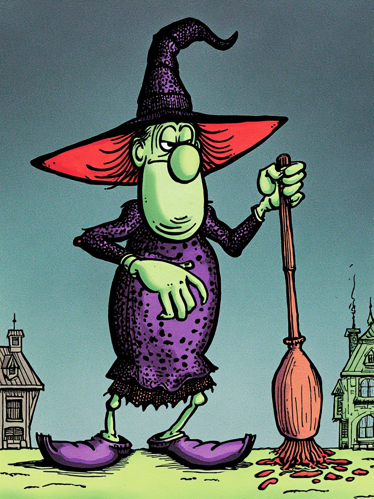 d0nm4rt1n. Whimsical cartoon illustration in the style of Don Martin. The Wicked Witch of the West
