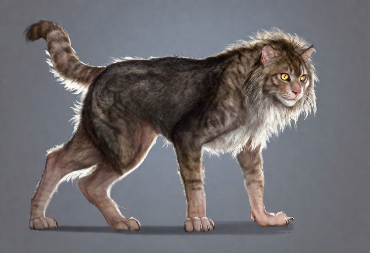 .1man,24 years old,(brown hair,long hair,wavy hair,layered hair),handsome,(transformation,species transformation:0.6) into (cat),feral transformation,confused,(realistic),full body shot,body horror,cat feet,man morphing into tabby cat,embarrassed,(realistic fur, hairy fur, wiry hair over body, dark fur,fluffy fur,(thick fur over body), detailed fur texture),claws,paws,((human eyes)),cat pupils,(((human head))),fluffy paws,on all fours,quadruped,cat arms,cat legs,cat torso,animalistic limbs,animalistic proportions,