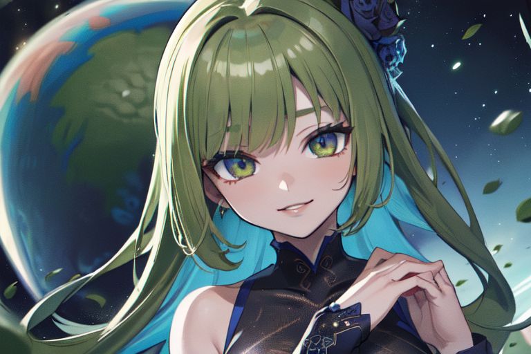 (masterpiece:1.4), 4K8K, (anime style), (high shutterspeed:1.4), (sharp edges), 
SyFyEye1, FanFo, 
1woman  hands togather,  leaning foward, face focus, smile, closed mouth, 
wearing Celtic style dress, (Detailed face, Detailed eyes, Detailed lips), (solo), 
olive hair, any colored roses, Fantastic, turf, planet,