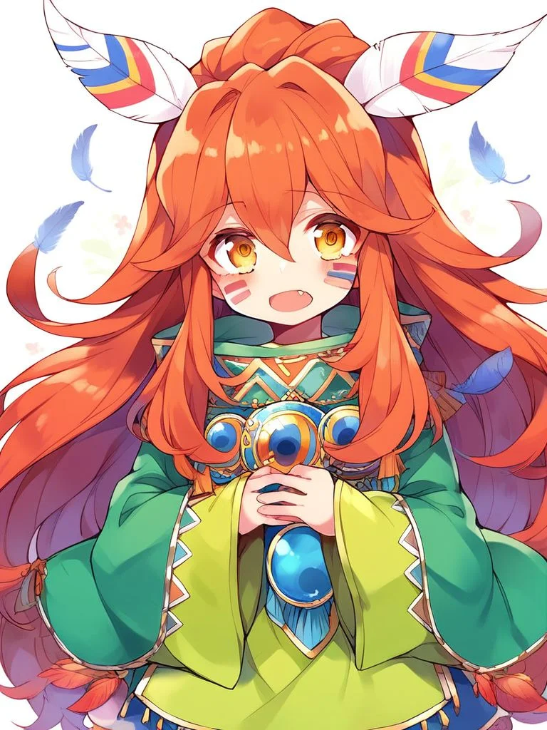 score_9, score_8_up, score_7_up, source_anime, rating_explicit, BREAK <lora:Popoi_XL:1>
Popoi, long hair, androgynous, feather hair ornament, hair ornament, feathers, red hair, facepaint, facial mark, orange hair, yellow eyes, very long hair, hair between eyes,
under body, solo, poncho, tunic, blush, open mouth, fang, looking at viewer
forest,