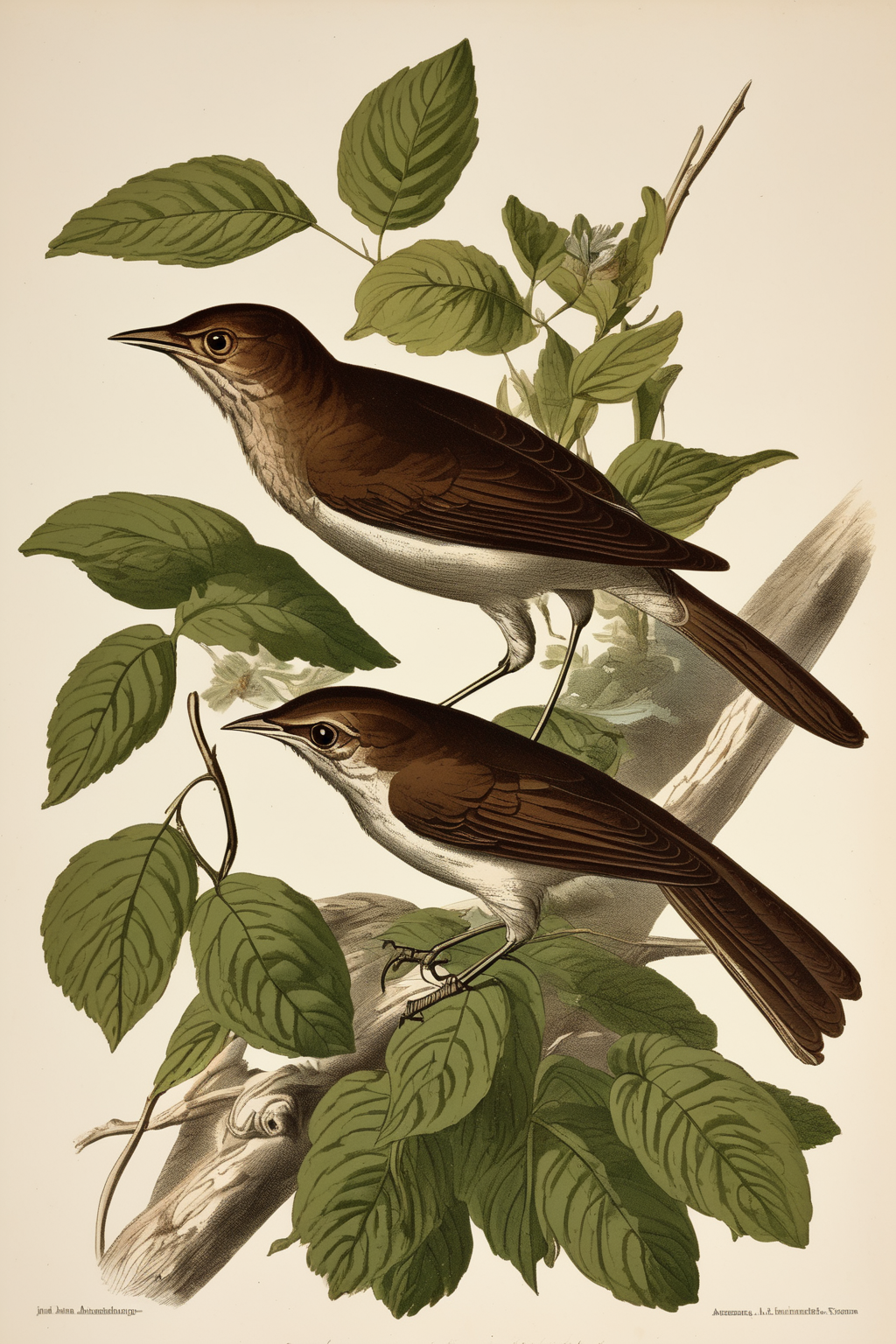 John James Audubon Style - a vintage Victorian academic style illustration of a nightingale