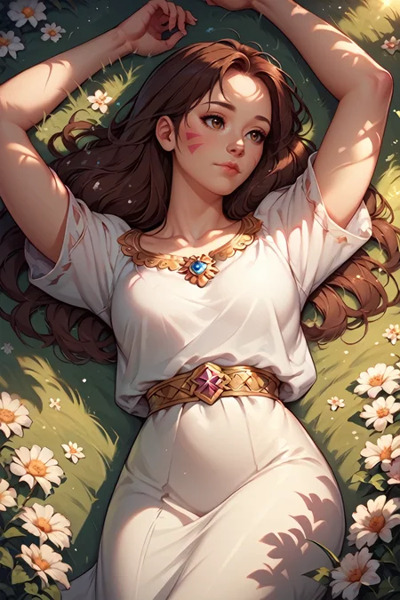 score_9, score_8_up, score_7_up
<lora:ODVA:1.0>
ODVA, 1girl, brown hair, brown eyes, whisker markings, long hair, lying in a field of wildflowers, arms stretched out, sun shining through the clouds, soft and warm lighting, peaceful and nature-connected feeling