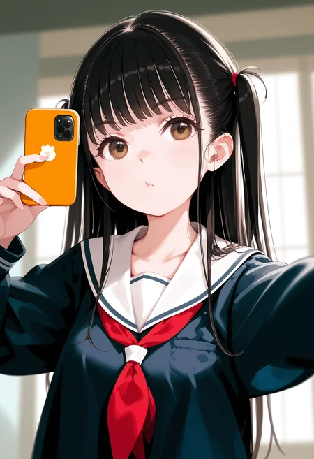 score_9, score_8_up, score_7_up,source_anime,anatomically correct,best perspective BREAK
<lora:fockewolfstyle:1>,fockewolfstyle,
1girl, school uniform, two side up, black hair, long hair, brown eyes,
selfie, holding phone, upper body, sleepy,