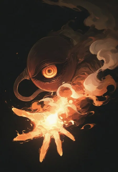 dynamic angle, unusual angle, dynamic, dynamic composition,
In the dim, flickering light, hand reaches out to catch creepy eyeball, its movements deliberate yet hesitant. fire pulse faintly, glowing like a dying ember, their light casting eerie shadows across the outstretched hand. The closer it gets, the air grows colder, heavy with an otherworldly presence. spectral wisps begin to unfurl, curling and twisting like smoke around creepy eye. Whispers fill the air—soft at first, but rising into a cacophony of tormented wails. The hand trembles as its fingers hover just above the eyeball, as though sensing the weight of the cursed power it is about to claim. fury. black background