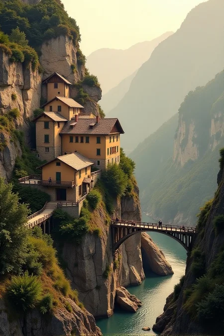 (((a village built into the side of a mountain, with wooden bridges connecting various parts of the town.))), Soft Beige, Cozy Comfort: warm lighting, beige tones, soft focus, cozy ambiance, comforting elements, gentle textures, tranquil look, cozy atmosphere, comforting aesthetics, capturing emotions, serene scenes, artistic feel, storytelling through textures, professional technique, gentle light manipulation, cozy concept, comforting styling, tranquil environment, surreal aesthetics, captivating narratives, intricate details, cozy landscape, editorial storytelling, warm glows, evoking comfort, pushing creative vision <lora:add-detail-xl:2> <lora:Cosine_freck:1>âââ
