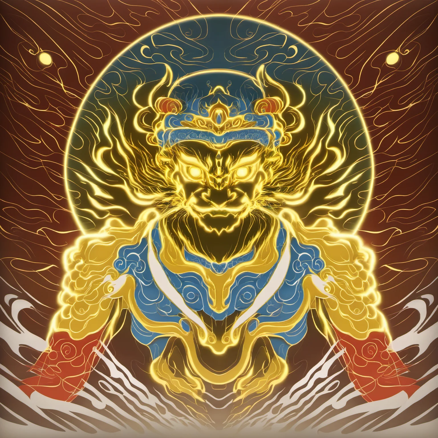 a projection of immortal,halo,<lora:eastern_mythology_xl:0.7>,golden line,tangka,mix,front view,