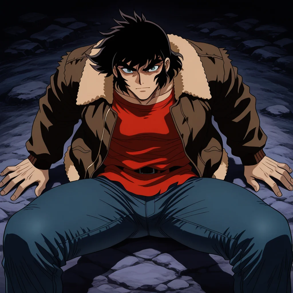 1boy,solo,c_gett,nagare ryoma,jeans,bomber jacket,fur trim,red shirt,<lora:IL_nagare_ryoma_Getter_Robo_Armageddon:1>,, masterpiece,best quality,amazing quality,very aesthetic,absurdres,