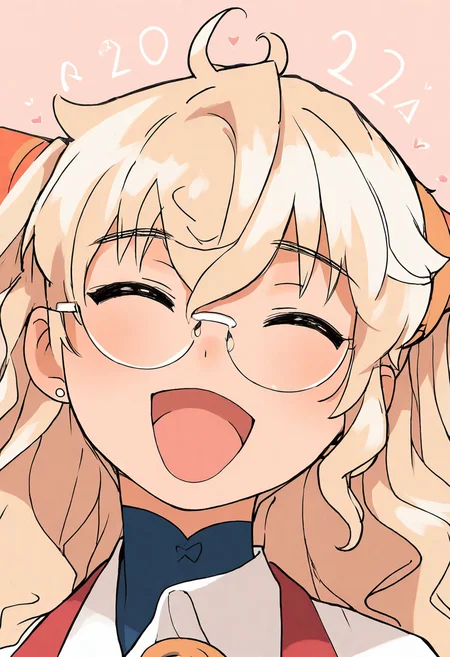 daisukerichard, akai sashimi, tony taka,
stylized, cartoonized,
newest, masterpiece, highres, year 2024, year 2023,
Meica05, Naomi Orthmann, solo, smile, open mouth, jewelry, closed eyes, earrings, glasses
<lora:ponyv4_noob1_2_adamW:0.7>