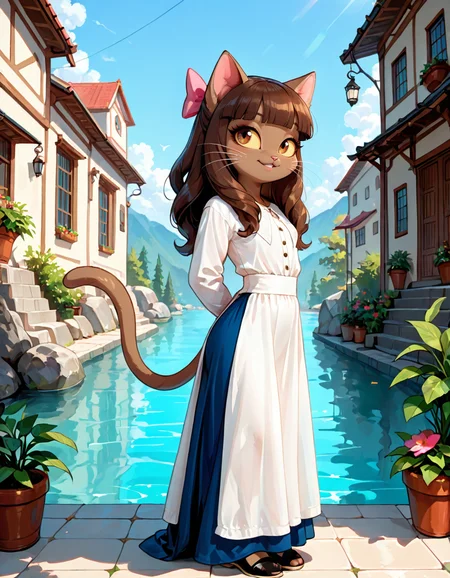 masterpiece, best quality, very aesthetic, absurdres,
outdoors, dressed,
full body, posing,
seductive smile, parted lips, long eyelashes,
<lora:Ivy_Pepper_v01_NAIXL:1>
1vyP3pp3r,1girl,solo,furry,furry female,cat girl,cat ears,brown hair,hair bow,long hair,blunt bangs,brown eyes,yellow sclera,animal nose,whiskers,body fur,cat tail,