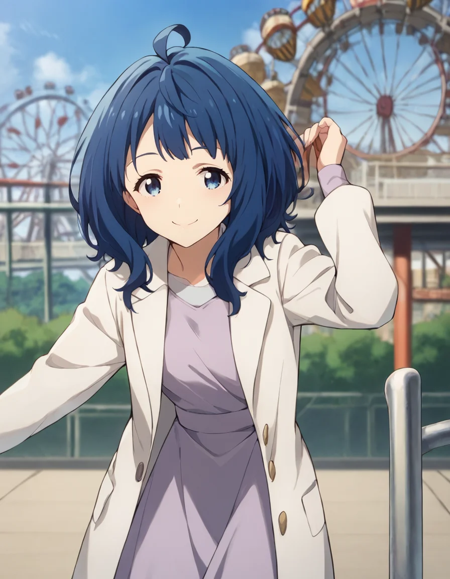 score_9, score_8_up, score_7_up, source_anime, BREAK
1girl, solo, (blurry background:1.2), looking at viewer, outdoors, bluesky, smile, funfair, amusement park, roller coaster, ferris wheel,
<lora:anna_yanami_anime_v7-soralz:1>, anna yanami, blue hair, medium hair, ahoge, blue eyes, white coat, long sleeves, purple dress, leaning forward,