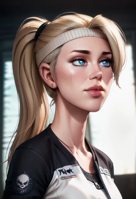 score_9, score_8_up, score_7_up, score_6_up, PRSNL_3_1, uncensored, pupils black dots, lips,
upper body, best quality, masterpiece, 4k, realistic, warm light,
MKSonya, 1girl, blonde hair, ponytail, blue eyes, long hair