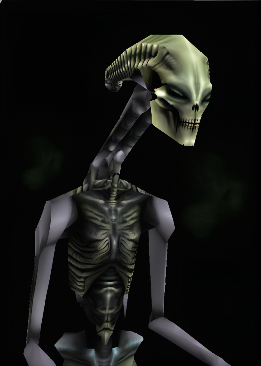 alien god is a creature with a caustic facepaint and giger skull, (ps1 style:1),  <lora:ps1_style_SDXL_v1:1>, (game screenshot), (computer generated image)
