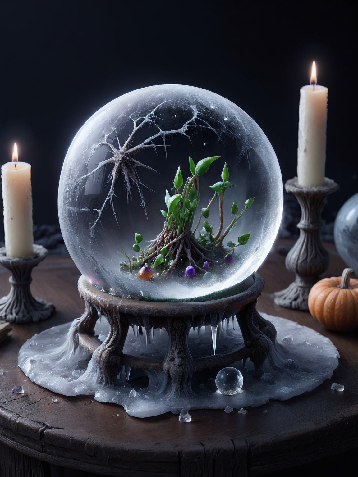 ais-sproutz crystal ball on a witchâs table <lora:Sprouting_Spring_SDXL:1>