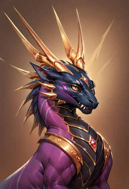 score_9, score_8_up, score_7_up, score_6_up, solo, masterpiece, ultradetailed, by reallynxgirl,  Eothos, Furry dragon,((feral)),  close-up, portrait, fangs, ((shiny gold eyes without pupils)), detailed background