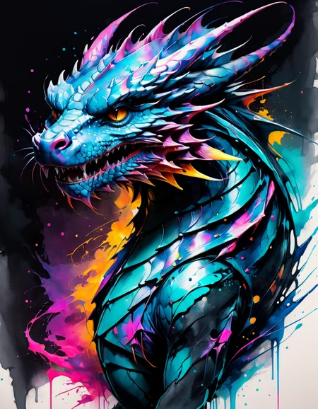 a catfish|dragon hybrid, elegant, portrait, beautiful colors, high quality, extremely detailed <lora:SDXLPaintSplash:1> Colorsplash cyberpunk glow, circuits, fantasy