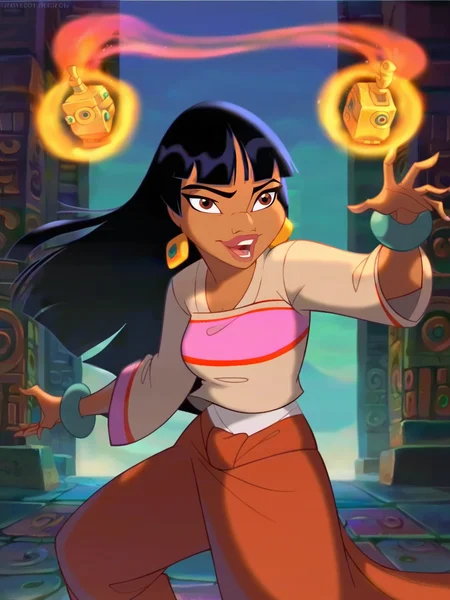 <lora:Chel_ElDorado-000015:0.7> sh_el, 1girl, black hair, brown eyes, tanned skin, jade braslet,   mage, magic, epic pose, score_9, score_8_up, score_7_up,
