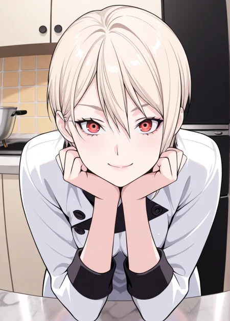 masterpiece, best quality, amazing quality, very aesthetic, absurdres, newest, detailed background, 4k, 8k,
nakirialice, 1girl, red eyes, solo, blonde hair, kitchen, looking at viewer, short hair, smile, parody, hair between eyes, head rest, leaning forward,,
<lora:Alice_Nakiri_-_Shokugeki_no_Soma_Illustrious:1>