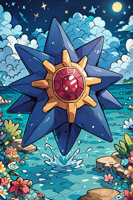 score_9, score_8_up, score_8, ,,, zzStarmie, looking at viewer, red eyes, full body, outdoors, sky, cloud, water, night, ocean, cloudy sky, blue theme ,<lora:Starmie_Pokemon_PDXL:0.8>, ,,, embedding:zPDXL, Expressiveh, <lora:CatalystStylePDXL:0.6>, <lora:SDXLFaeTastic2400:0.5>, <lora:Expressive_H-000001:0.4>,