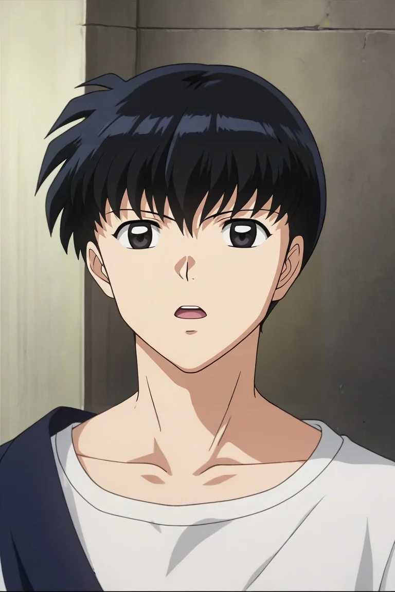 score_9, score_8_up, score_7_up, source_anime, rating_safe, intricate details, , depth of field, 1boy, male focus, <lora:ken_kaneki_pony:0.59>, ken_kaneki, black hair, black eyes, short hair, bangs, solo, rule of thirds, fuji mountain, day, sunny, the pose, open mouth, <lora:inuyasha_style_pony:1.14>, inuyasha_style, , <lora:sdxl_lightning_8step_lora:1>