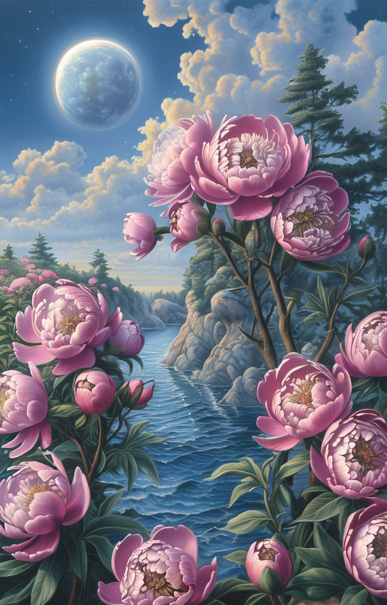 masterpiece,best quality,<lora:tbh277-sdxl:0.9>,illustration,style of Rob Gonsalves, decaying peonies