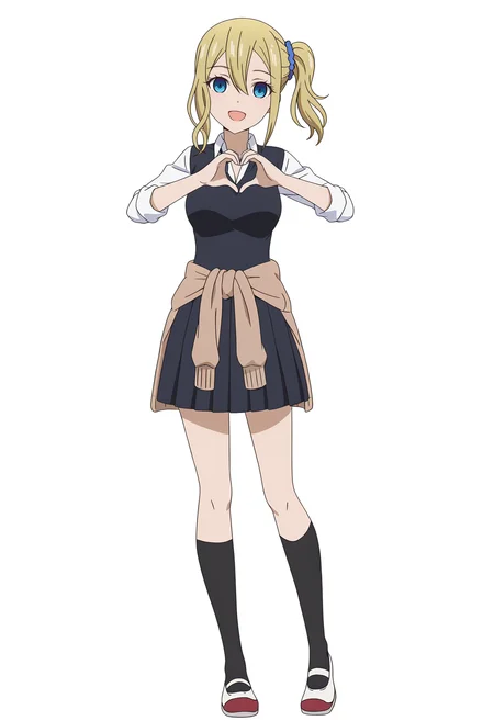 <lora:Ai HAYASAKA_illustrious-000018:1>,1girl,solo,
Ai HAYASAKA,solo,side ponytail,scrunchie,blue scrunchie,heart,school uniform,hair scrunchie,heart hands,hair ornament,open mouth,socks,white footwear,black socks,looking at viewer,smile,shoes,full body,clothes around waist,shirt,uwabaki,black dress,long sleeves,:d,white background,sidelocks,breasts,dress,kneehighs,white shirt,sweater,collared shirt,cardigan,medium breasts,anime screencap,