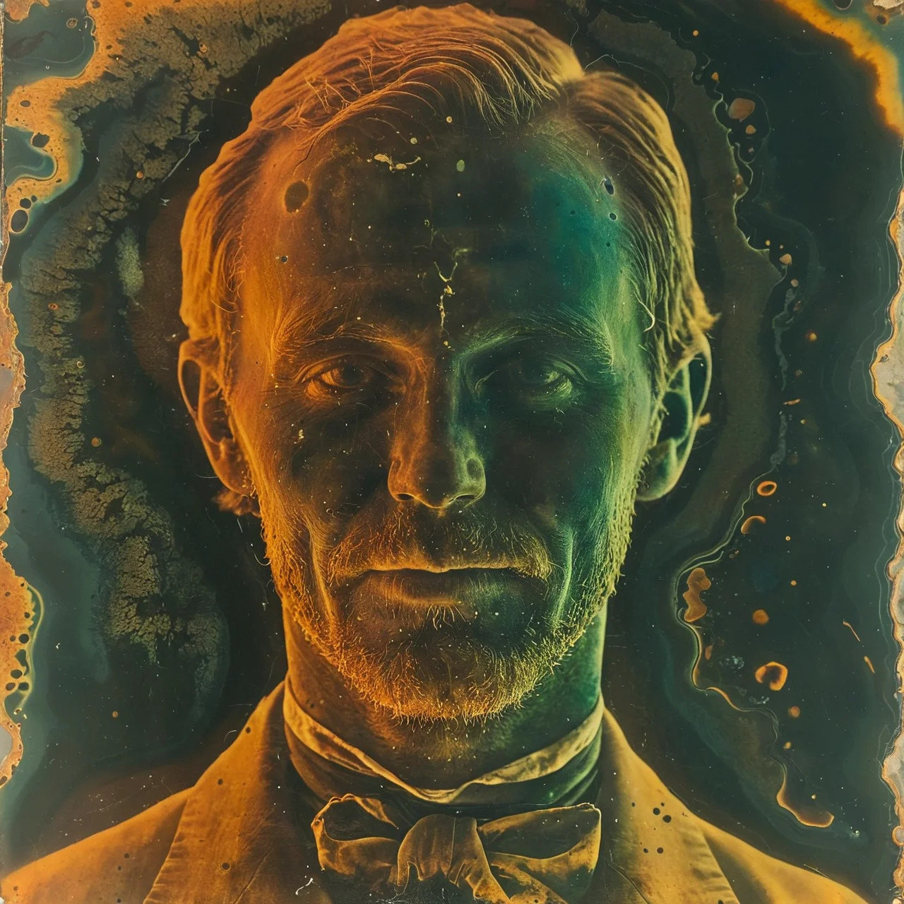 vibrant chemigram of a man, 1800s <lora:chemigram-000015:1>