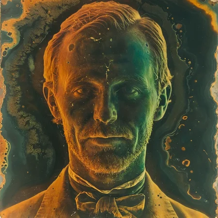 vibrant chemigram of a man, 1800s <lora:chemigram-000015:1>
