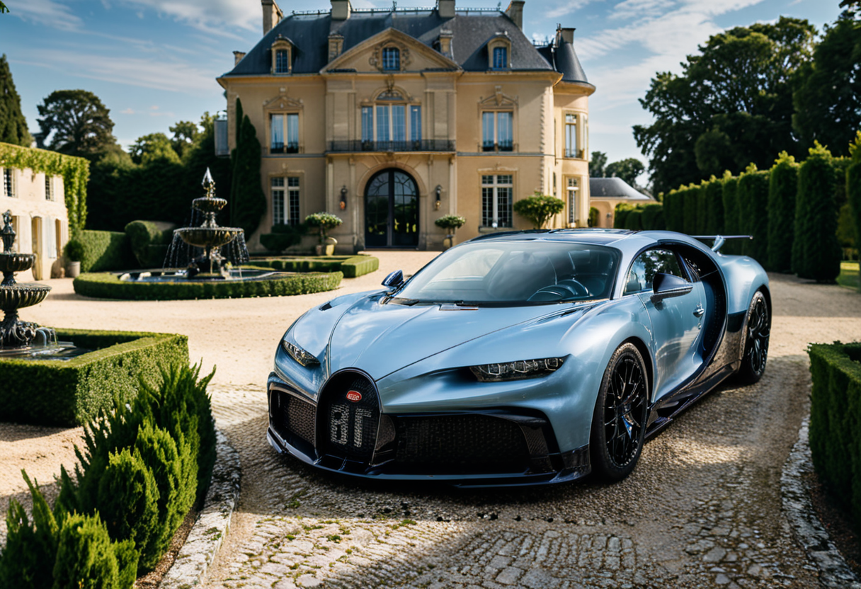 <lora:bugattich1r0n:1>,A gold, bugatti ch1r0n parked outdoors in front of a majestic French château. The car, with its glossy metallic blue exterior and sleek black accents, is perfectly positioned on a cobblestone driveway leading to the château. The château features classic French architecture with large arched windows, intricate stonework, and tall, elegant towers. The setting is bathed in soft golden sunlight, creating a warm and luxurious atmosphere. Surrounding the château are neatly trimmed gardens, fountains, and lush greenery, enhancing the sense of grandeur. The scene combines automotive excellence with historical elegance."
<lora:SDXLFaeTastic2400:0.4> <lora:extremely_detailed:0.4> extremely detailed, Masterpiece,best quality,hi res,8k,hi res,8k,award winning,(sharp focus, intricate, highly detailed),