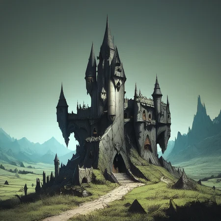 core_9, score_8_up, score_7_up, score_6_up, ArsMJStyle, dnd darkest fantasy, Landscape, no human, castle in the background