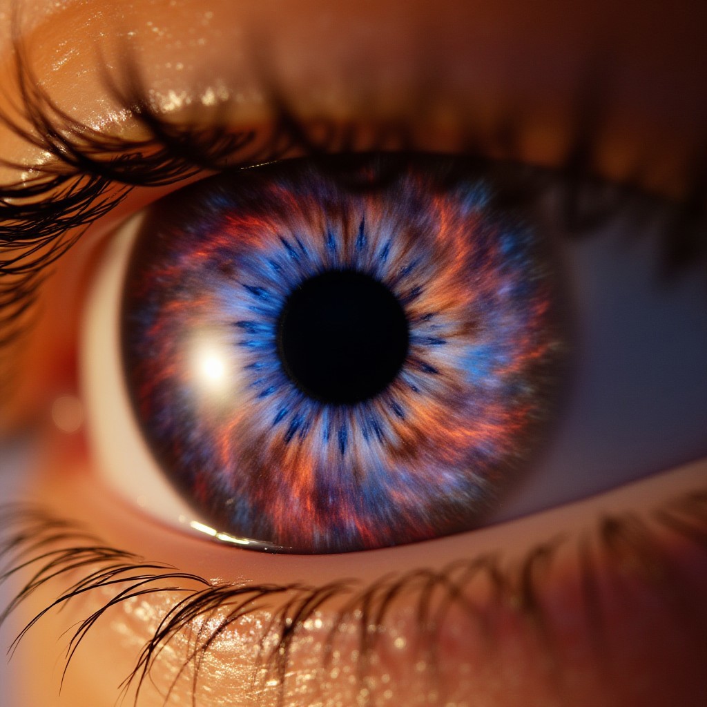 Macro closeup portrait of a woman, focus on eye, iris represented as a nebula with a small black hole in the middle, intricate details