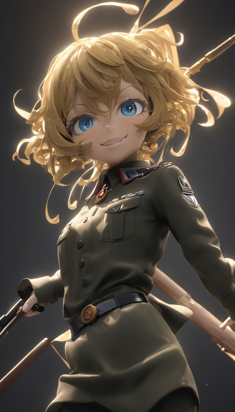 Cinematic scene, hero view, Tanya Degurechaff, Youjo Senki, uniform, glowing iris <lora:tanya_degurechaff_xl_v7:1>, action pose, detailed background, masterpiece, best quality, high quality, absurdres, Photorealistic, Hyperrealistic, Hyperdetailed, analog style, detailed skin, matte skin, soft lighting, subsurface scattering, realistic, heavy shadow, masterpiece, best quality, ultra realistic, 8k, golden ratio, Intricate, High Detail, film photography, soft focus