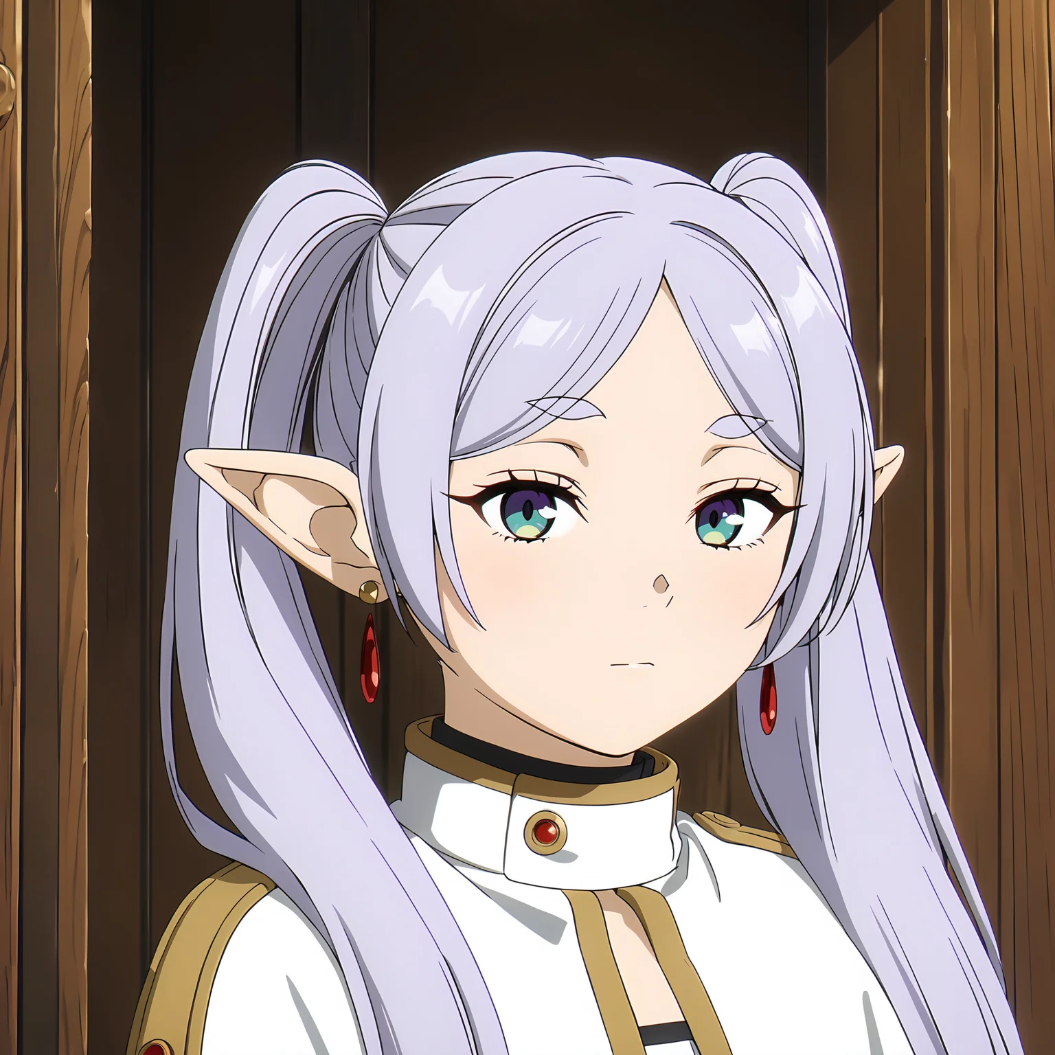 <lora:FrierenXL004>,<lora:DetailedEyes_V3:1.6>,
solo,
anime screencap,
best quality,masterpiece,
Frieren,1girl,light purple hair,twintails,multicolored eyes,earrings,